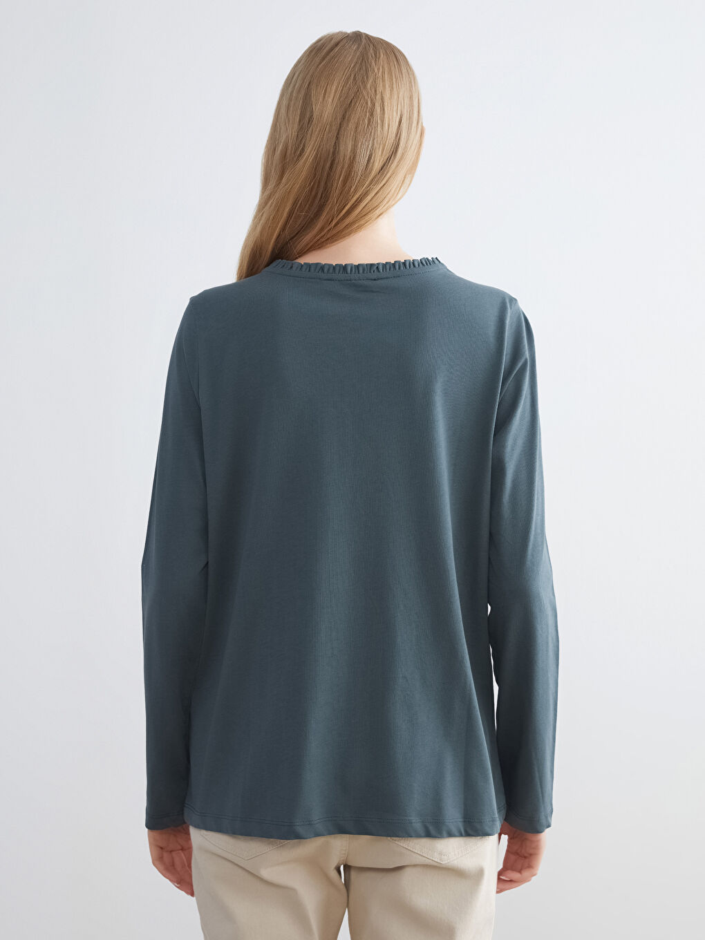 Yeşil Fırfırlı Bağlamalı Yaka Bluz-3