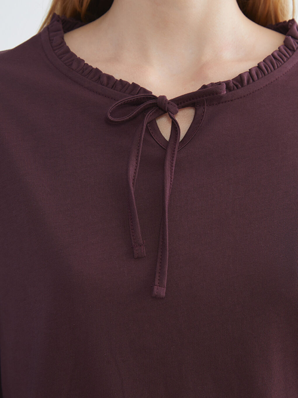 Mürdüm Fırfırlı Bağlamalı Yaka Bluz-2