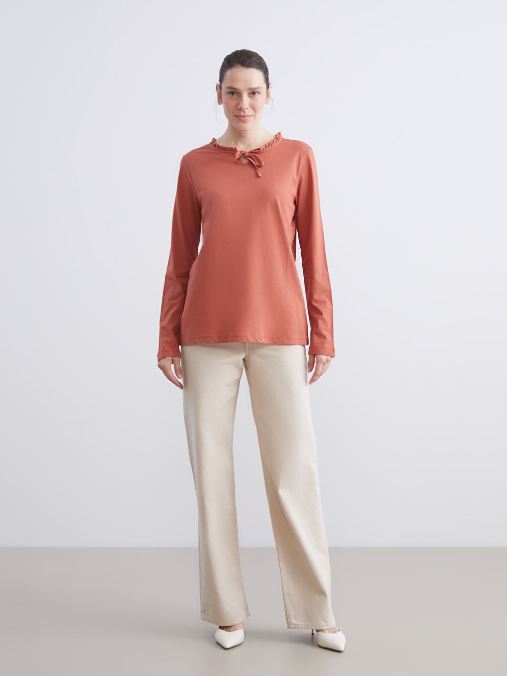 Frilled Tie Neck Blouse-1