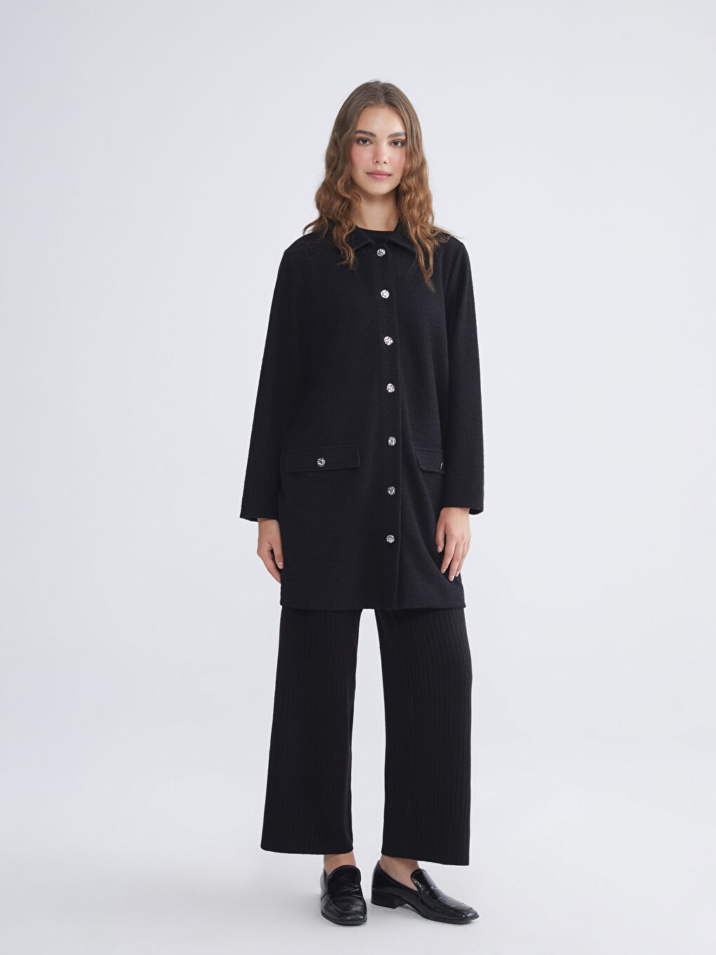 Siyah Dokulu Kadın Gömlek Ceket-1