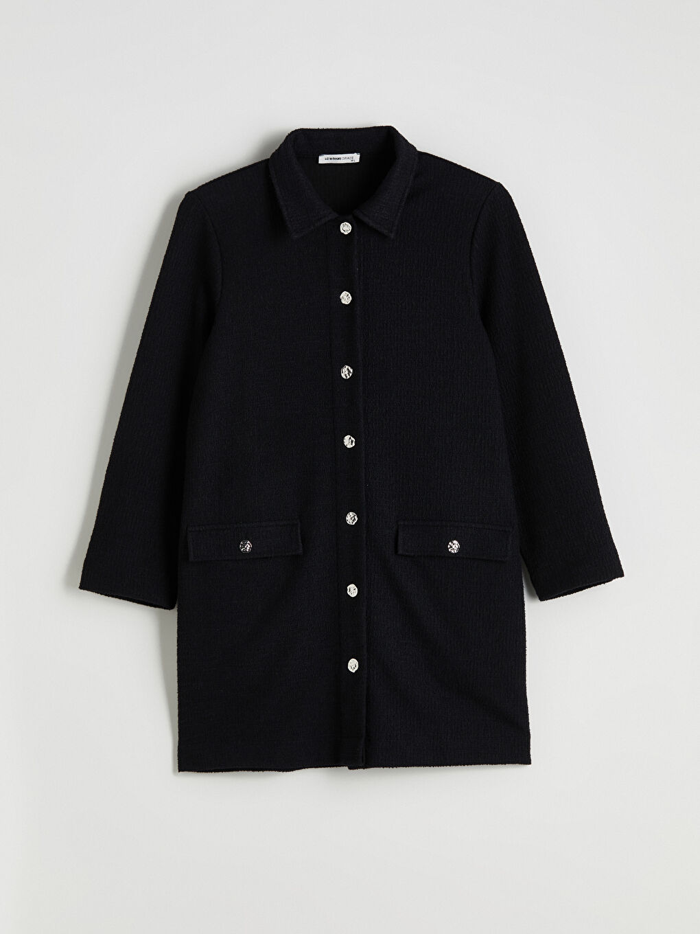 Siyah Dokulu Kadın Gömlek Ceket-4