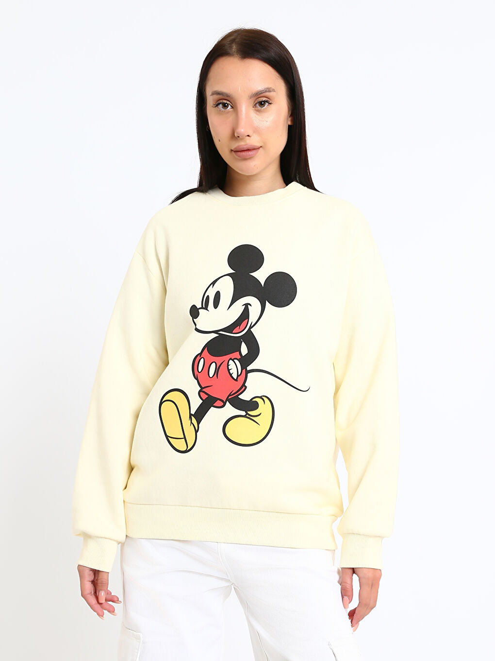 Crew Neck Mickey Mouse Printed Oversize Women's Sweatshirt