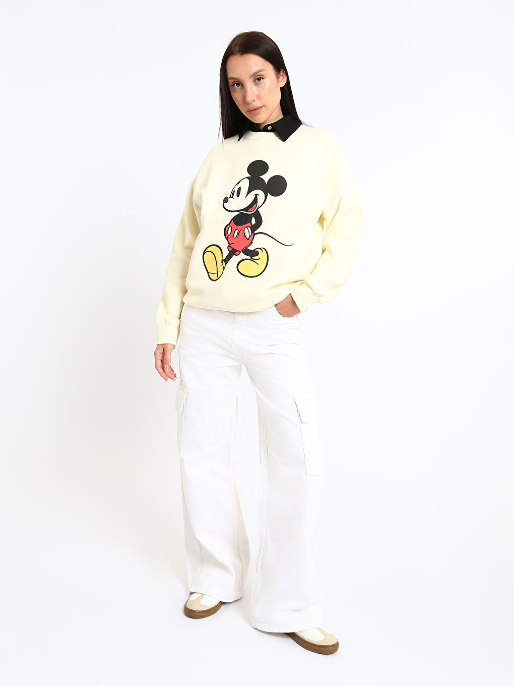 Crew Neck Mickey Mouse Printed Oversize Women's Sweatshirt-1