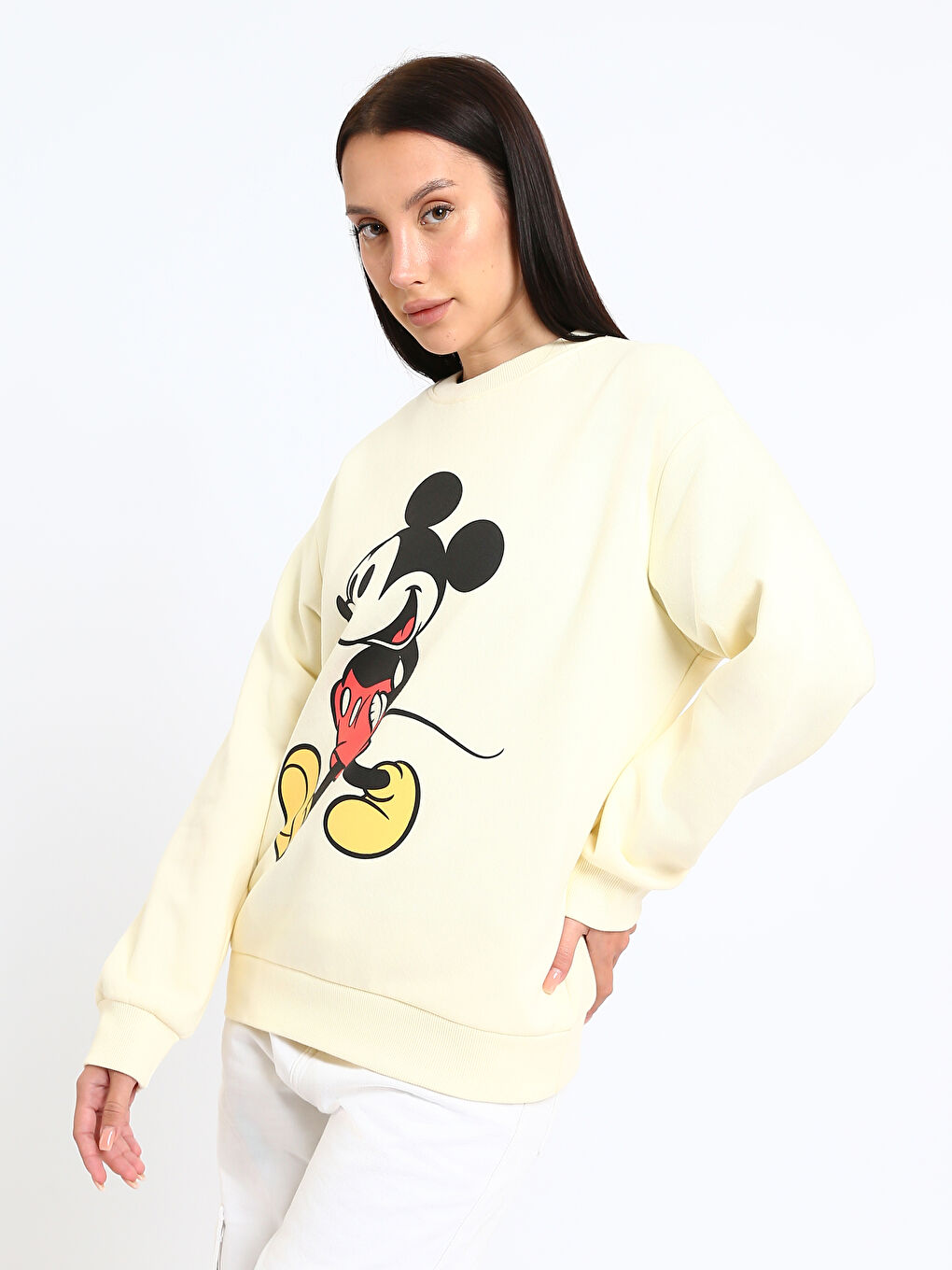Crew Neck Mickey Mouse Printed Oversize Women's Sweatshirt-3