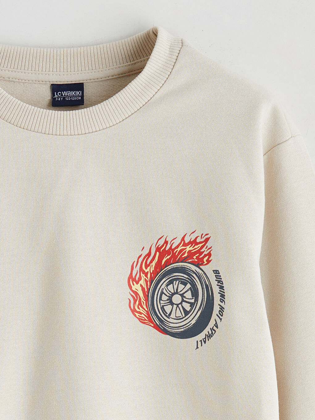 Bej Bisiklet Yaka Erkek Çocuk Sweatshirt-1