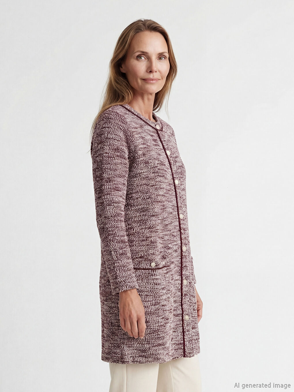 Bordo Bisiklet Yaka Kadın Triko Hırka