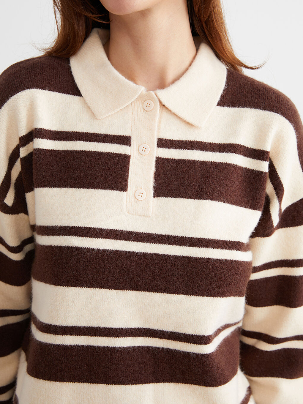 Polo Neck Striped Women's Knitwear Sweater-2