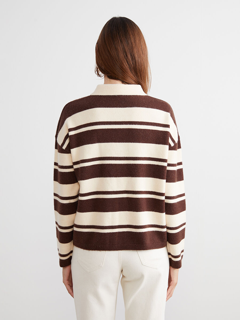 Polo Neck Striped Women's Knitwear Sweater-3