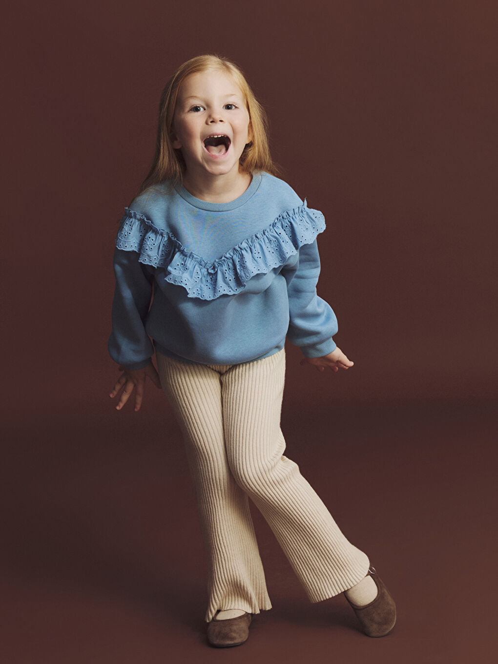 Mavi Bisiklet Yaka Fırfırlı Kız Çocuk Sweatshirt-1