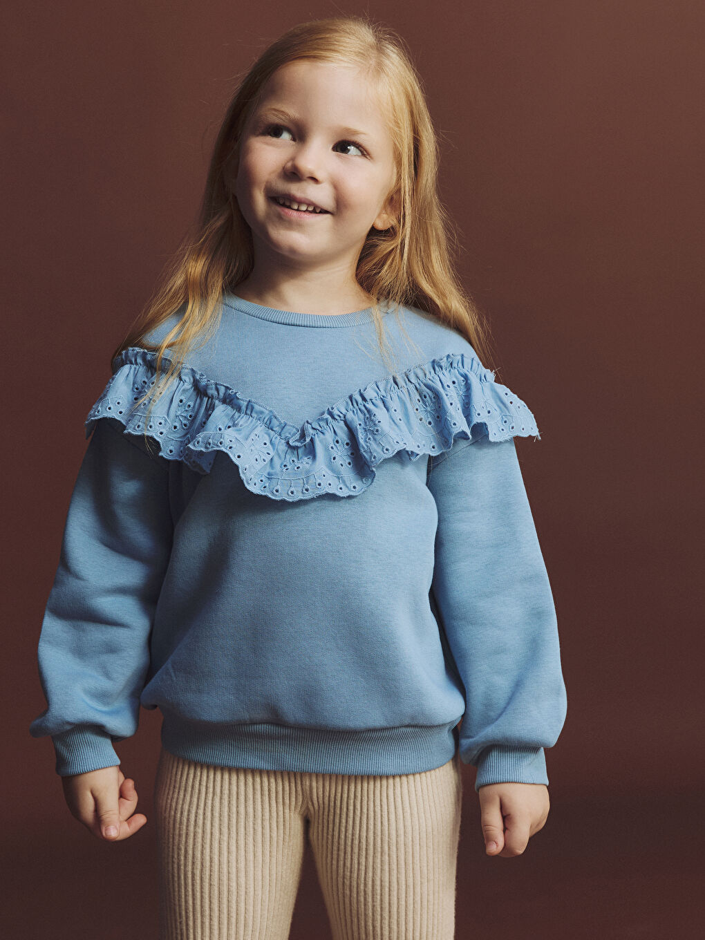 Mavi Bisiklet Yaka Fırfırlı Kız Çocuk Sweatshirt-2