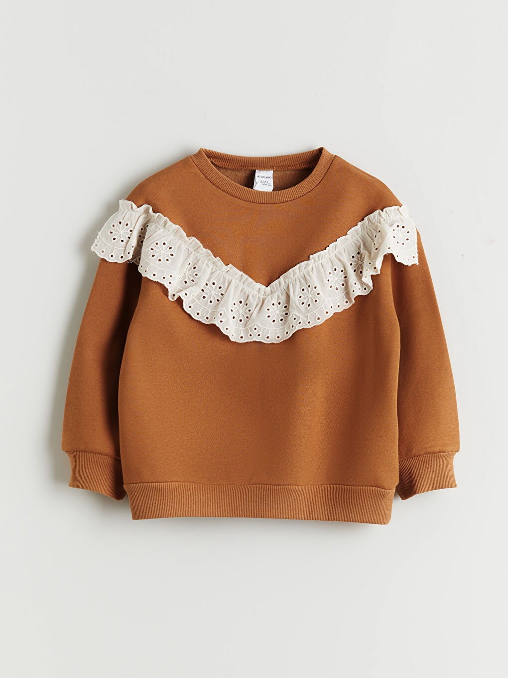 Kahverengi Bisiklet Yaka Fırfırlı Kız Çocuk Sweatshirt-3