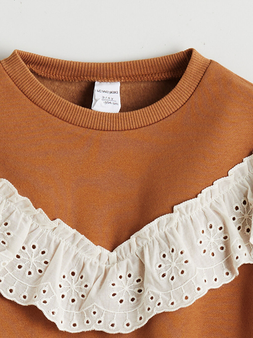 Kahverengi Bisiklet Yaka Fırfırlı Kız Çocuk Sweatshirt-5