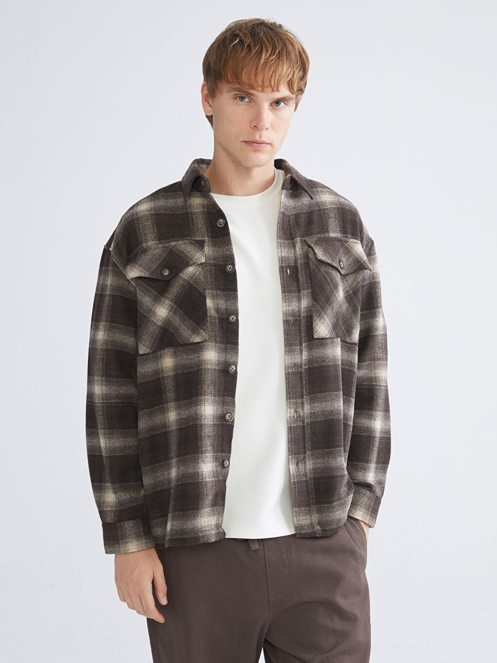 Relaxed Fit Long Sleeve Plaid Men's Lumberjack Shirt Jacket