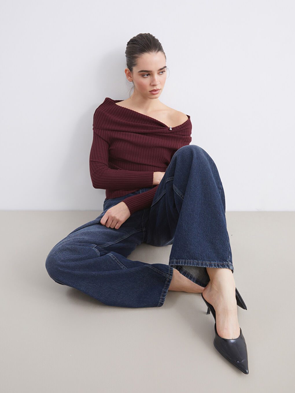 Slash Neck Women's Knitwear Sweater