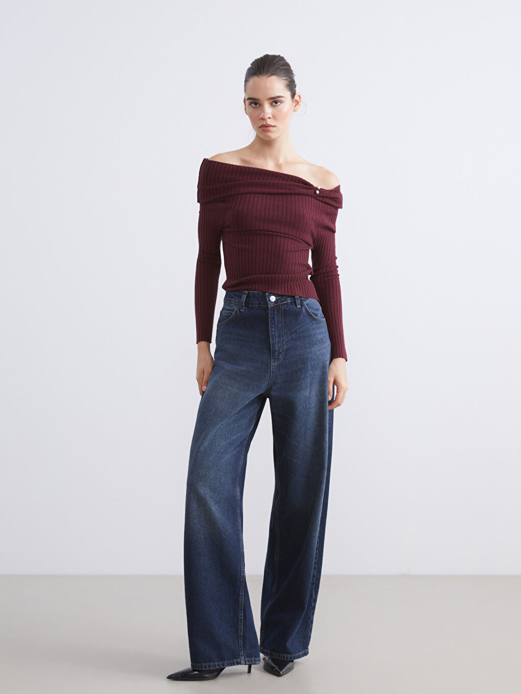 Slash Neck Women's Knitwear Sweater-1