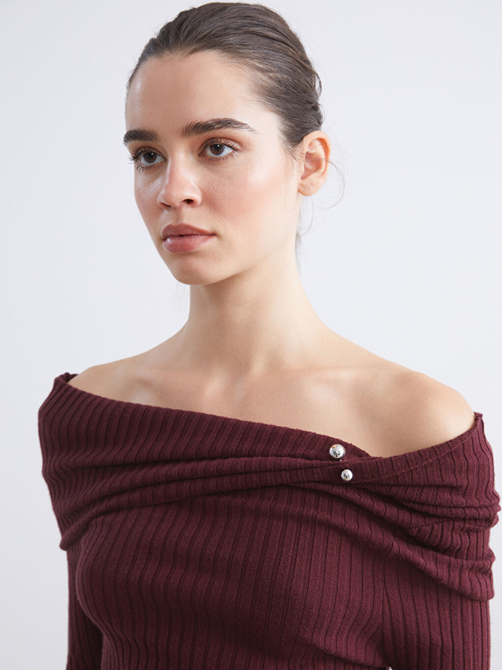 Slash Neck Women's Knitwear Sweater-2