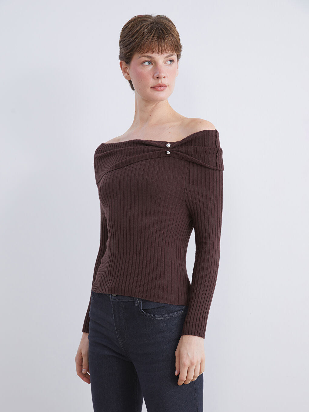 Slash Neck Women's Knitwear Sweater