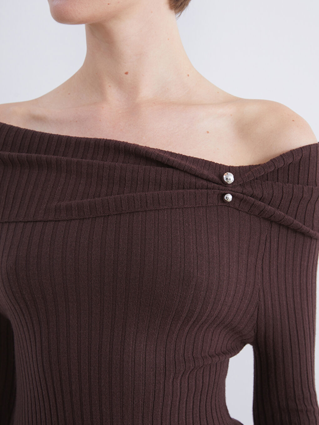 Slash Neck Women's Knitwear Sweater-2