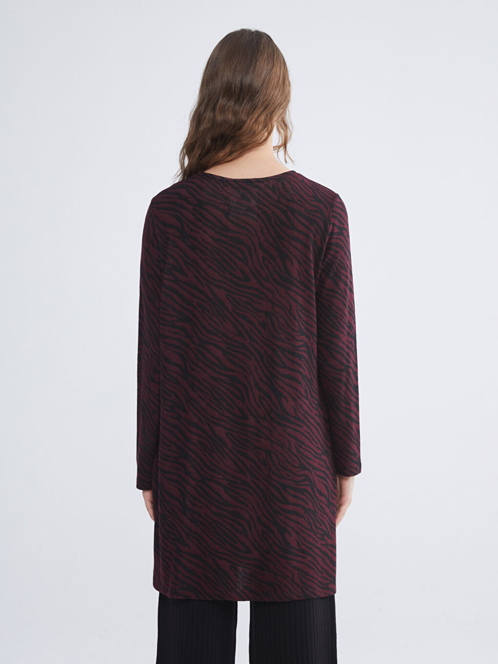 Bordo Bisiklet Yaka Desenli Kadın Tunik-3