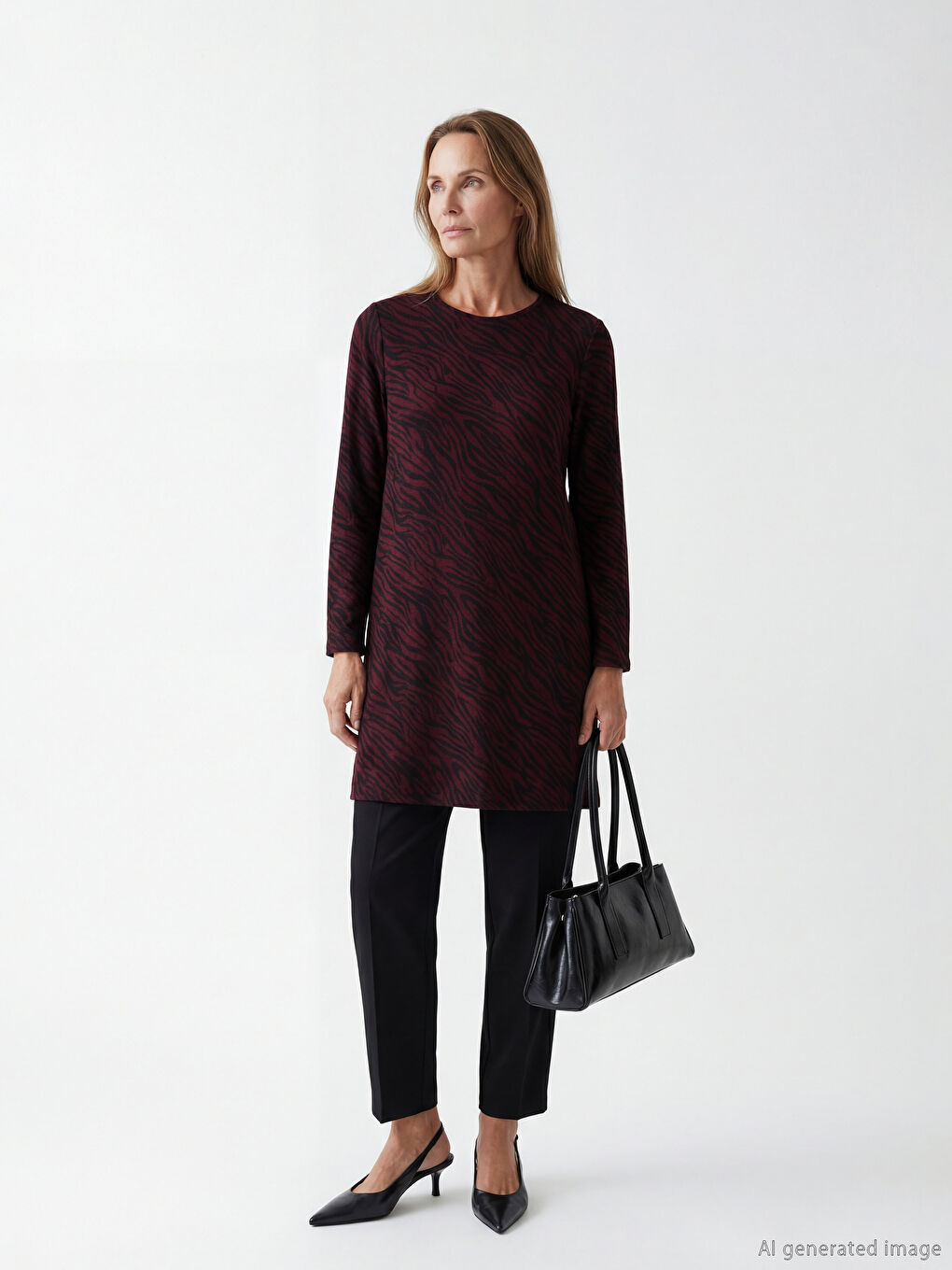 Bordo Bisiklet Yaka Desenli Kadın Tunik
