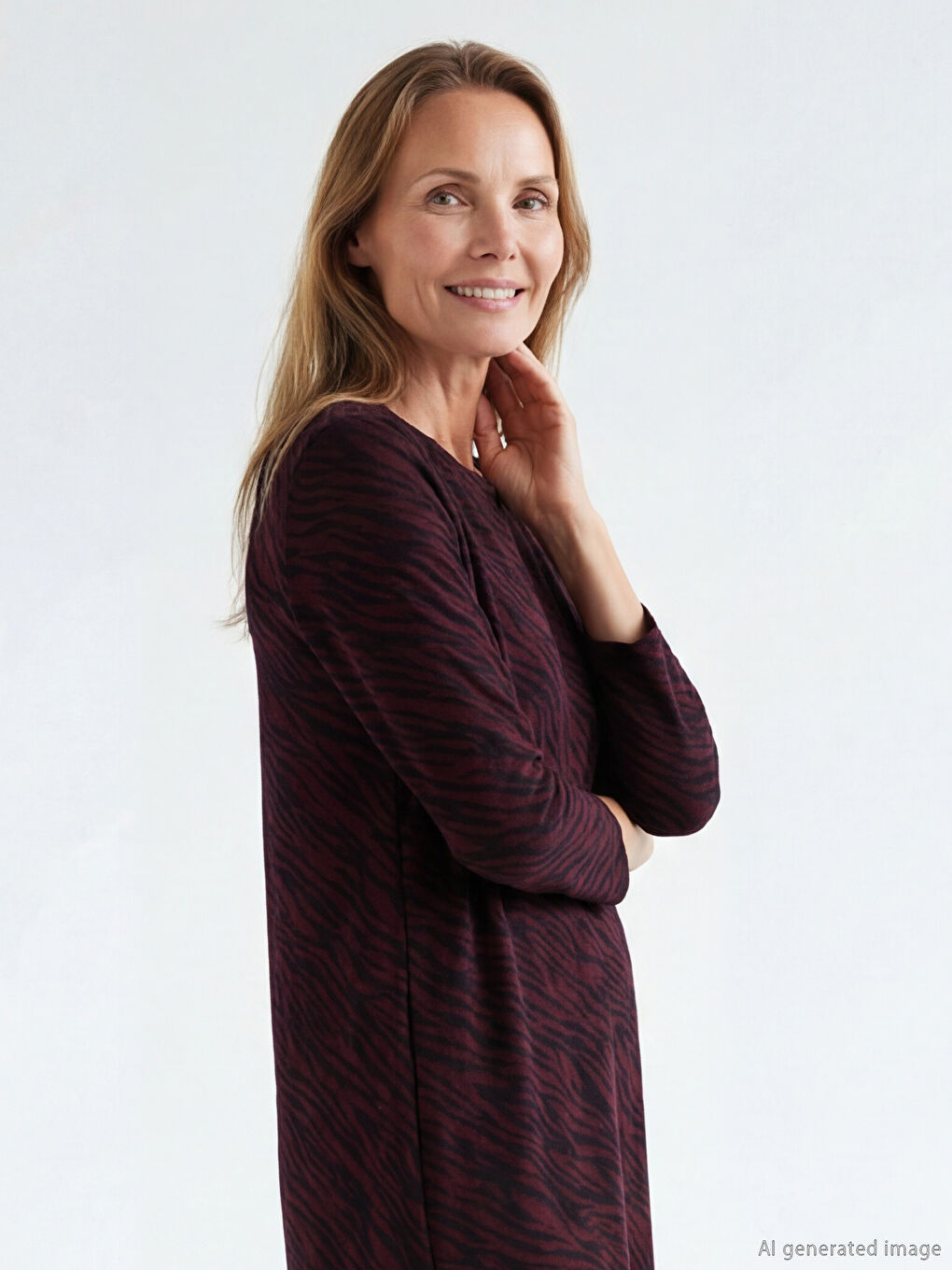 Bordo Bisiklet Yaka Desenli Kadın Tunik-1