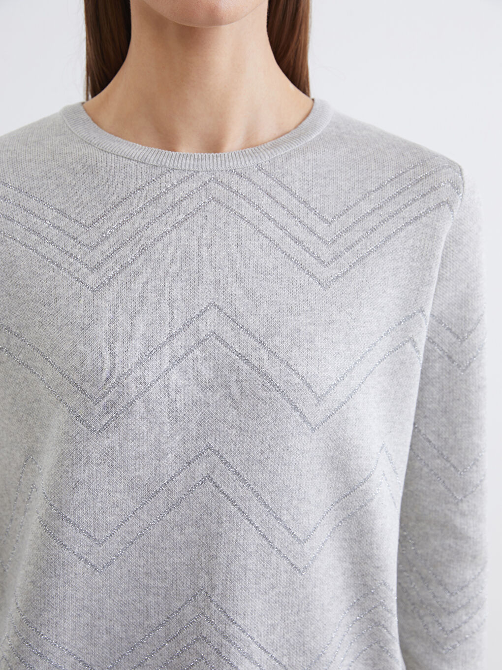 Bisiklet Yaka Desenli Kadın Triko Kazak-2