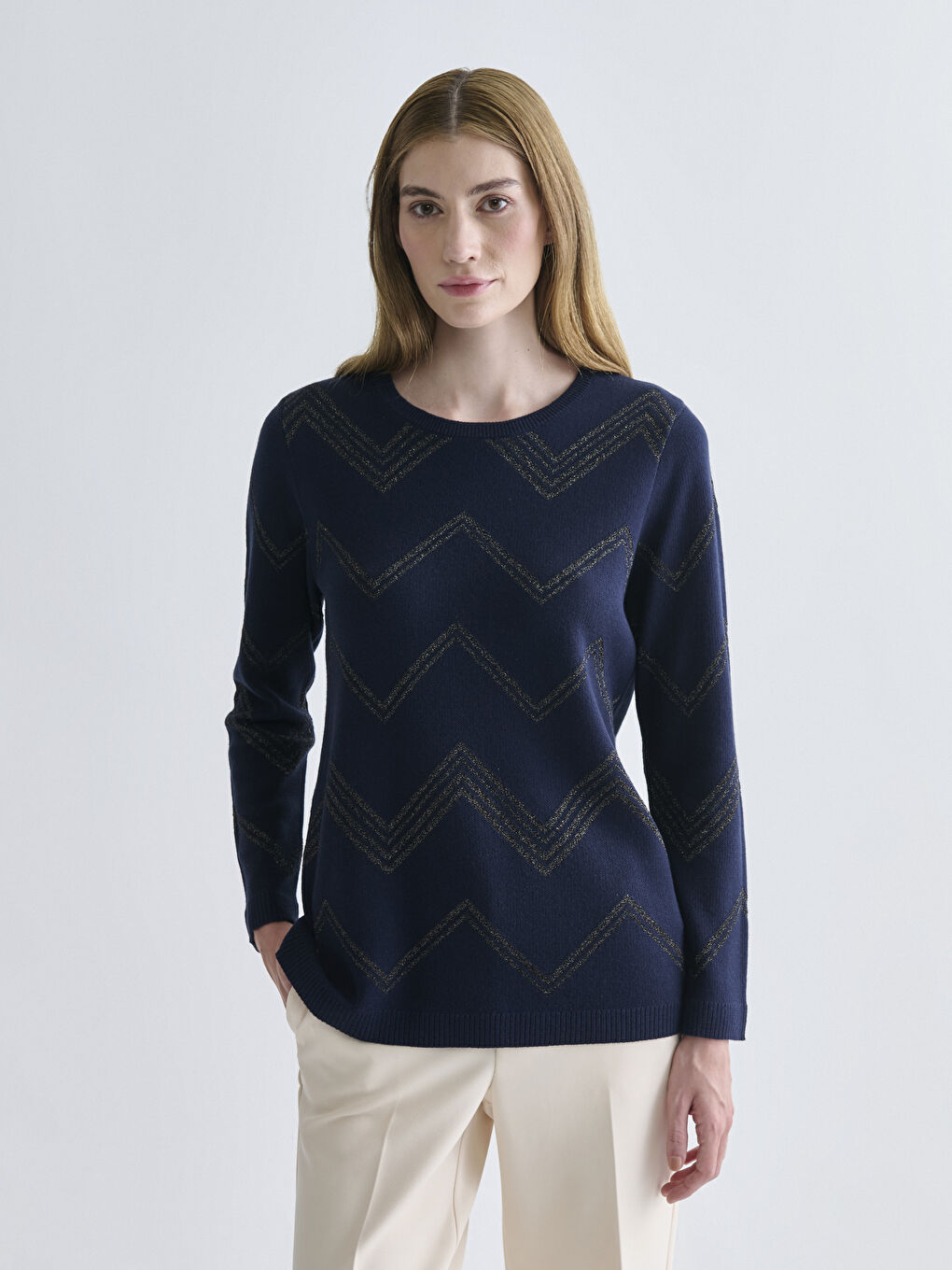 Crew Neck Patterned Women's Knitwear Sweater
