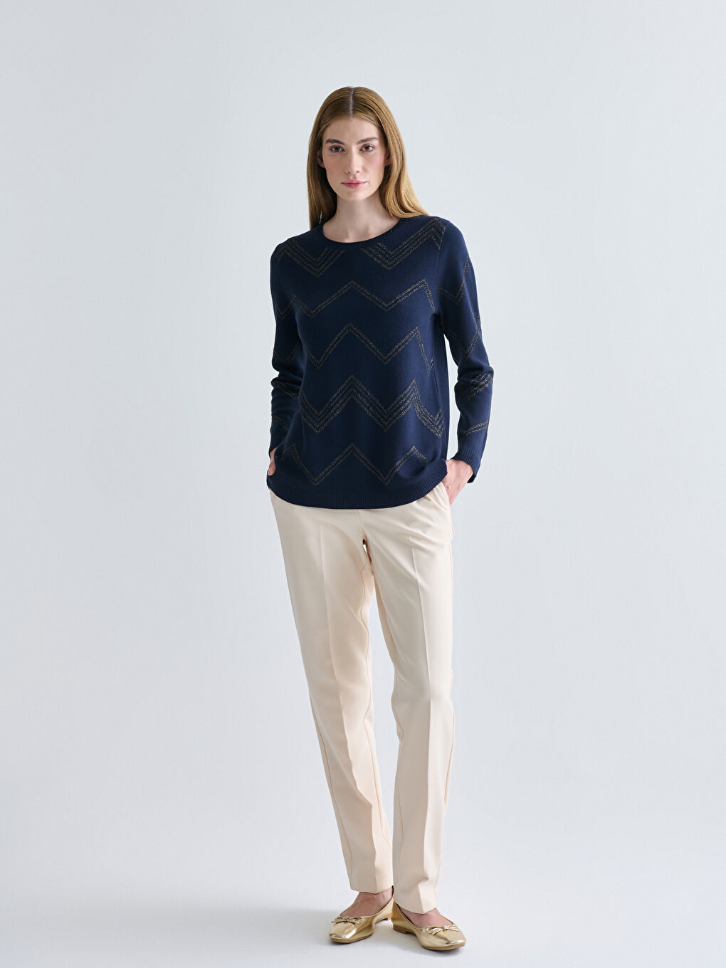 Crew Neck Patterned Women's Knitwear Sweater-1