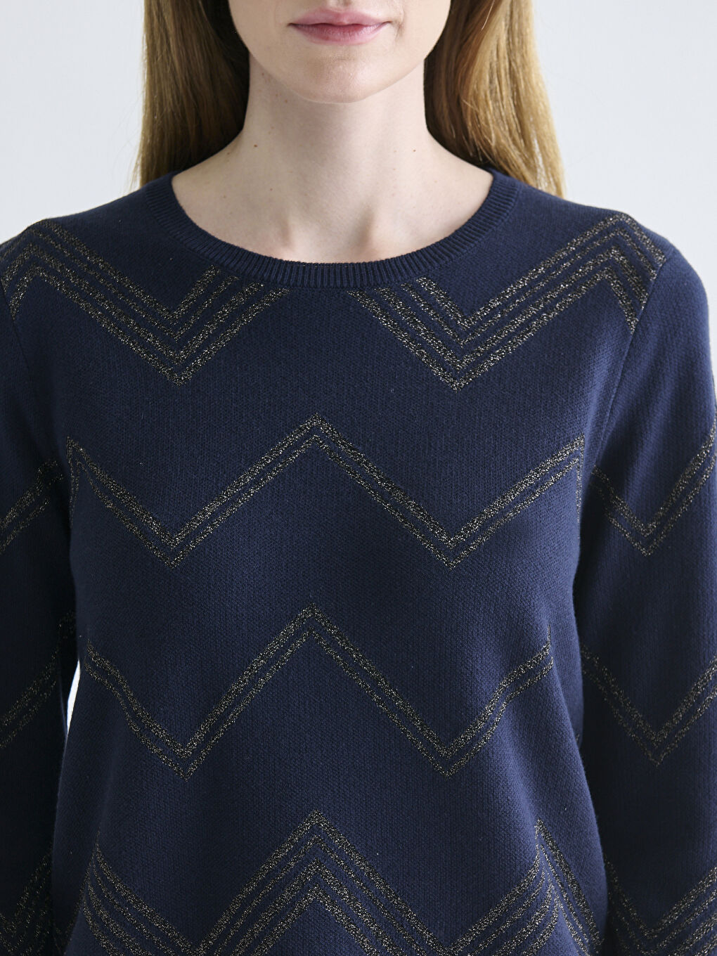 Crew Neck Patterned Women's Knitwear Sweater-2