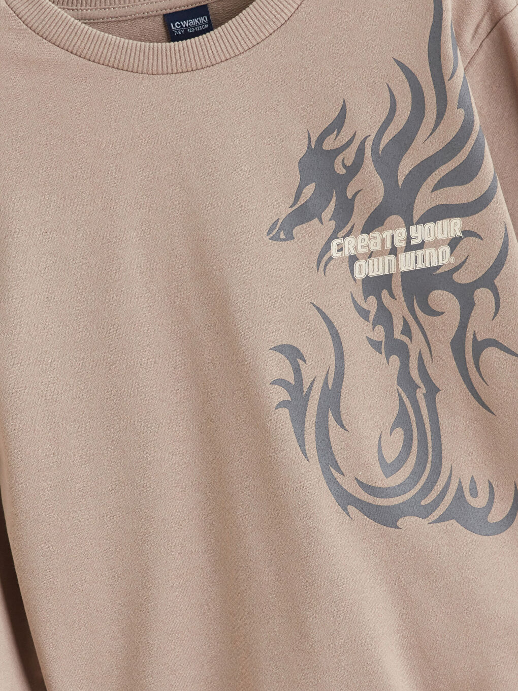 Bej Bisiklet Yaka Erkek Çocuk Sweatshirt-1