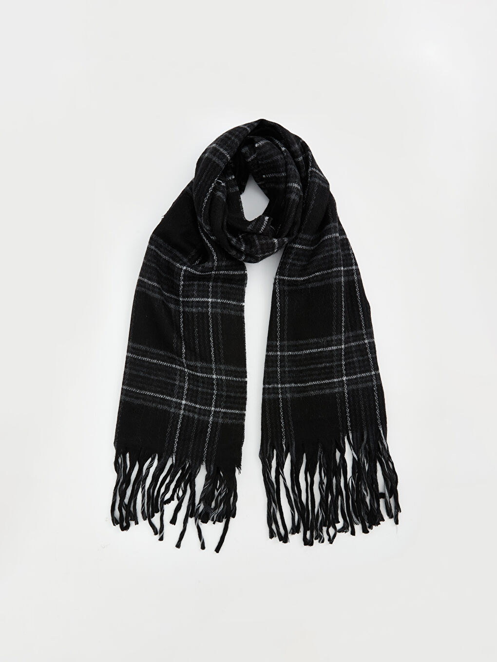 Siyah Ekose Desenli Kadın Atkı