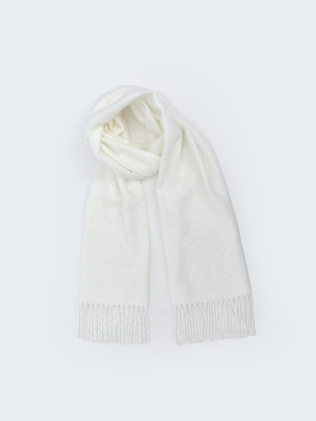 Ekru Düz Püsküllü Kadın Atkı