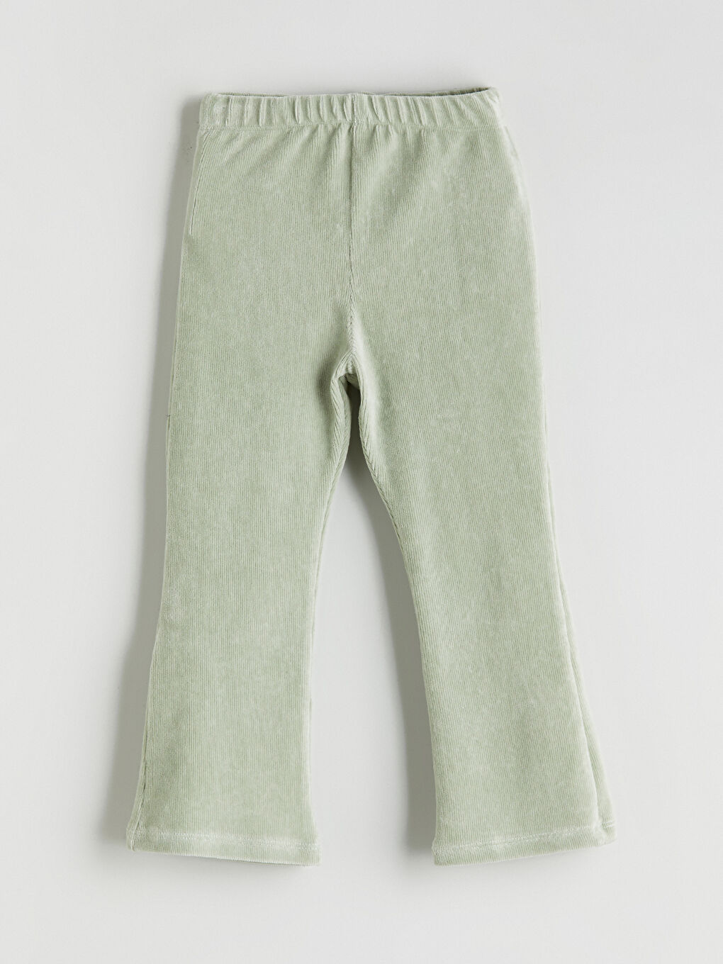 Yeşil Beli Lastikli İspanyol Paça Kadife Kız Çocuk Tayt-1