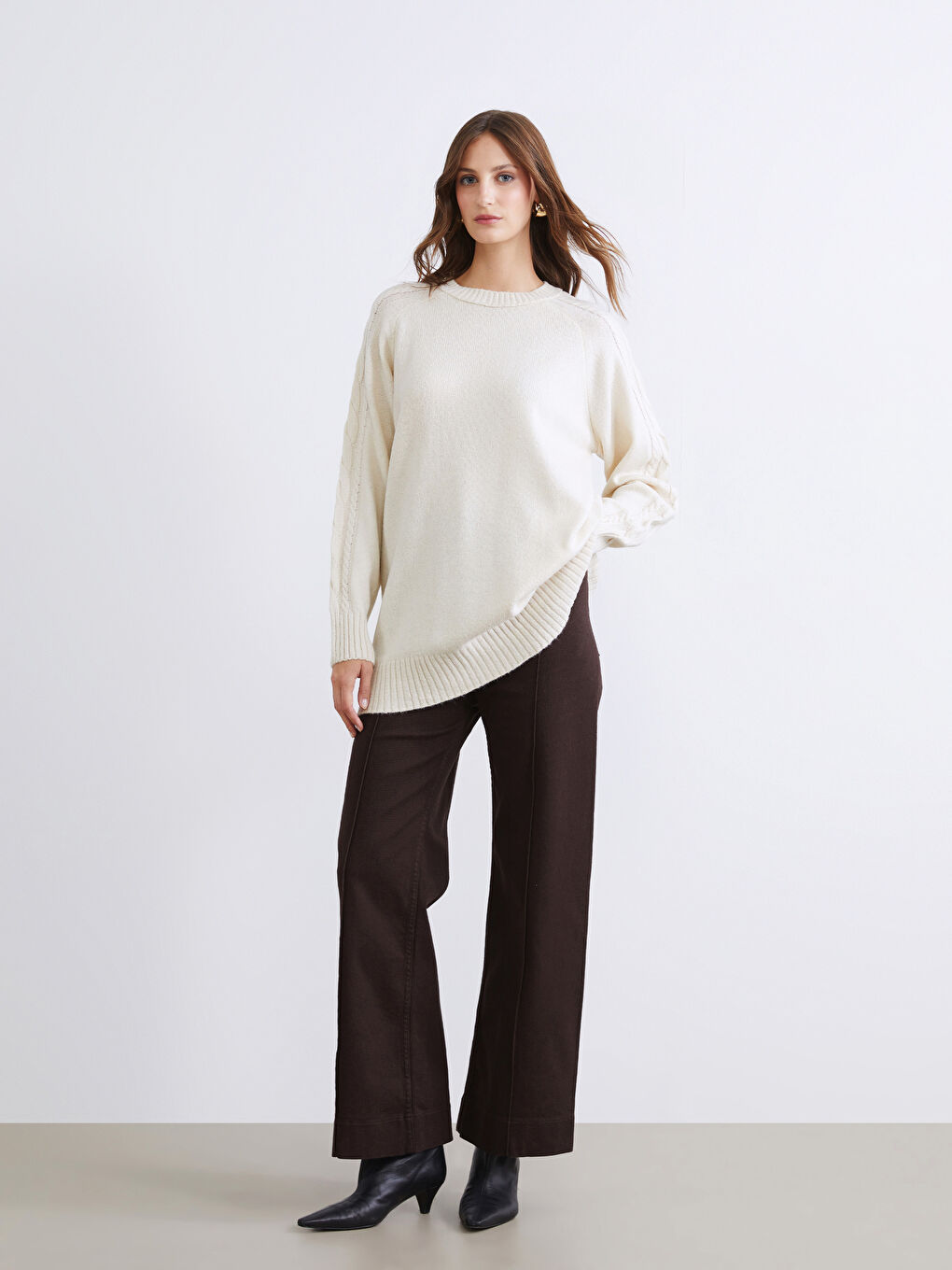 Kahverengi Dar Fit Geniş Paça Kadın Pantolon