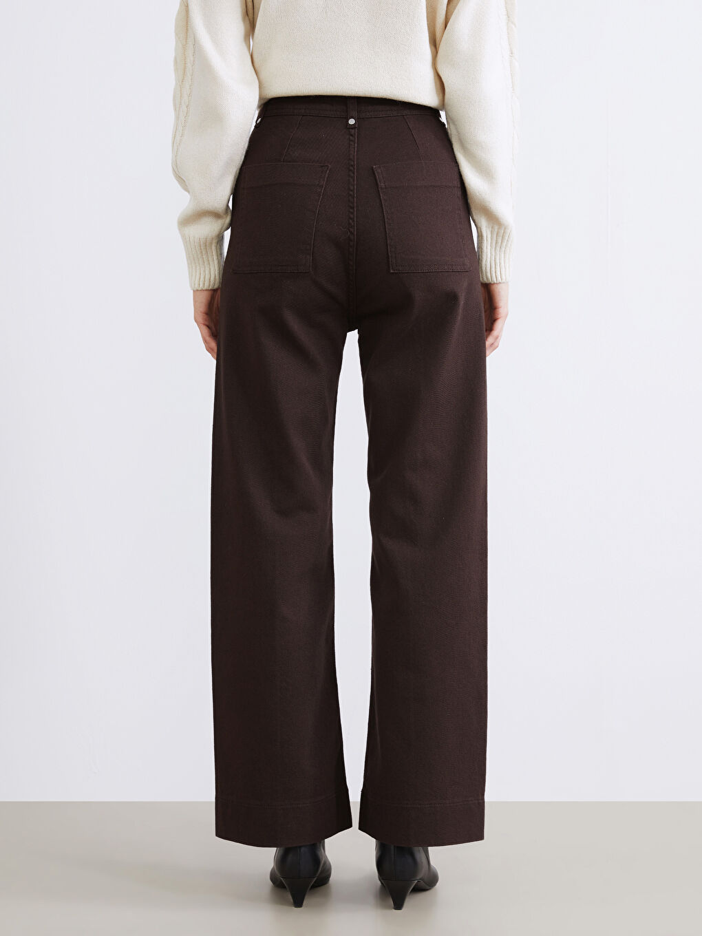 Kahverengi Dar Fit Geniş Paça Kadın Pantolon-3