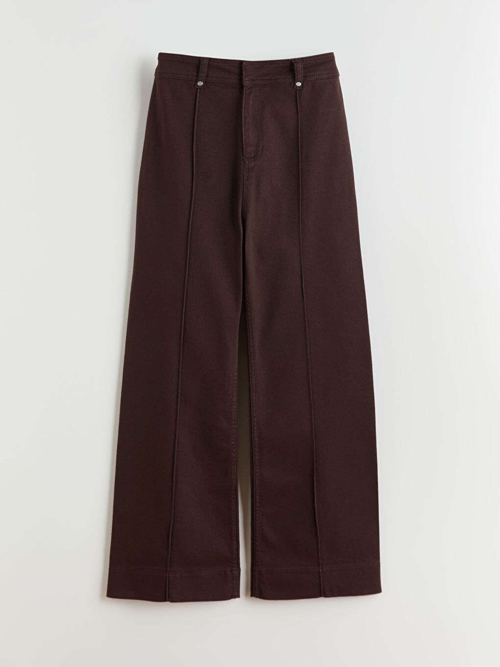 Kahverengi Dar Fit Geniş Paça Kadın Pantolon-4