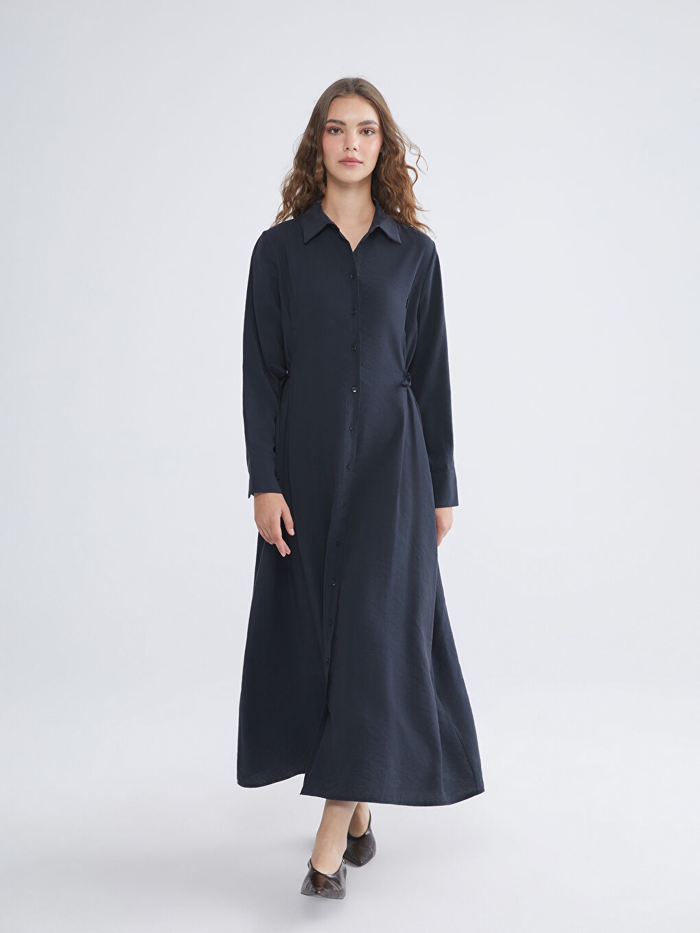 Antrasit Modal Karışımlı Gömlek Elbise