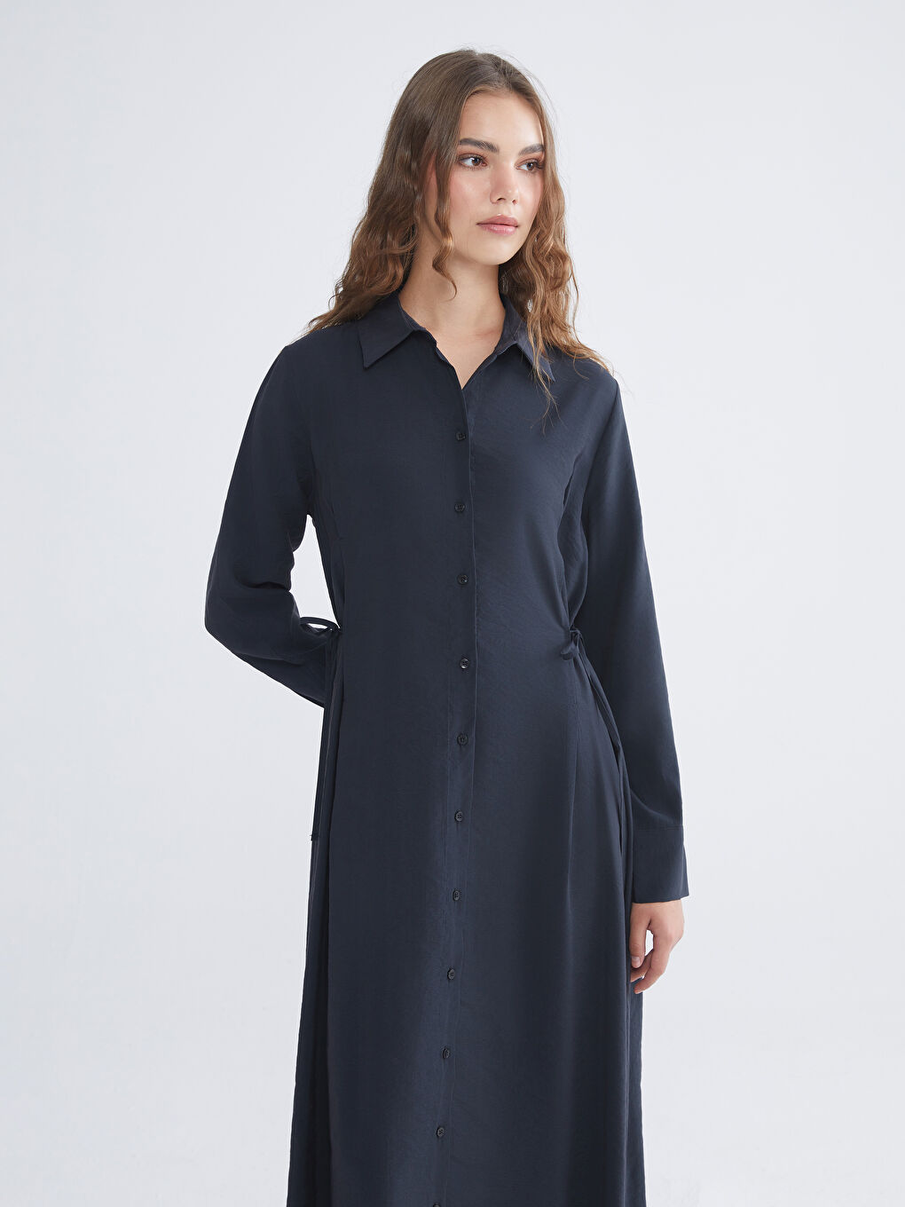 Antrasit Modal Karışımlı Gömlek Elbise-1