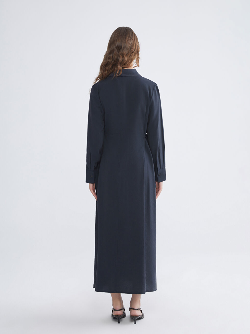 Antrasit Modal Karışımlı Gömlek Elbise-3