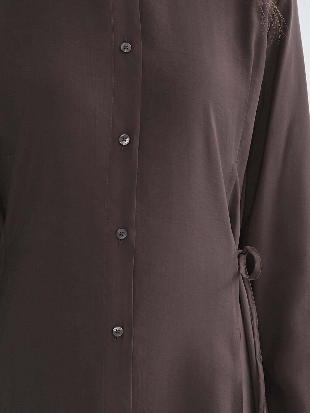 Kahverengi Modal Karışımlı Gömlek Elbise-2