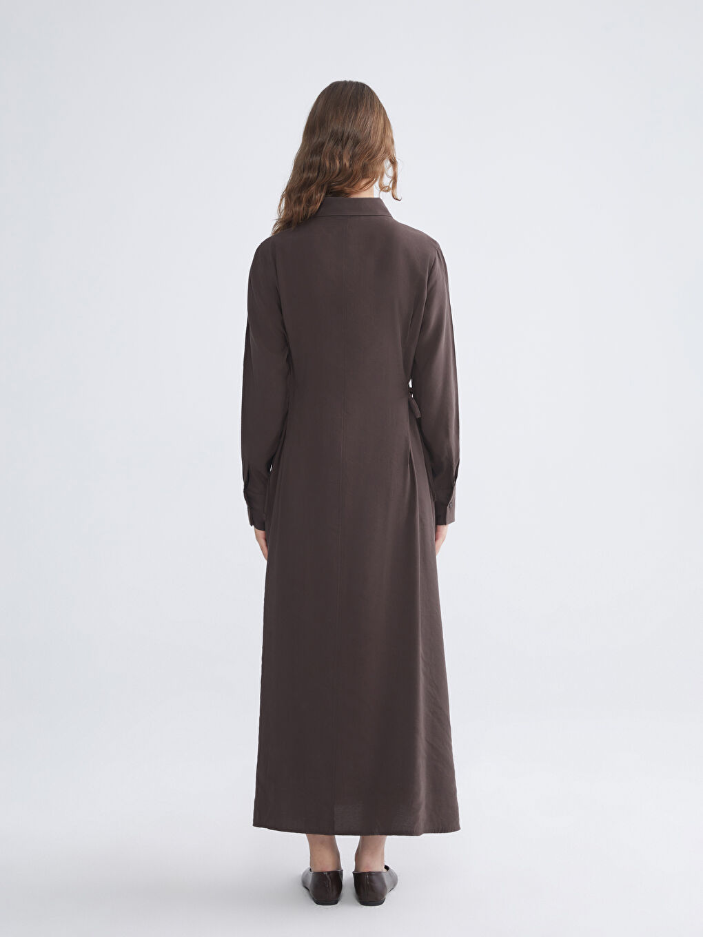 Kahverengi Modal Karışımlı Gömlek Elbise-3