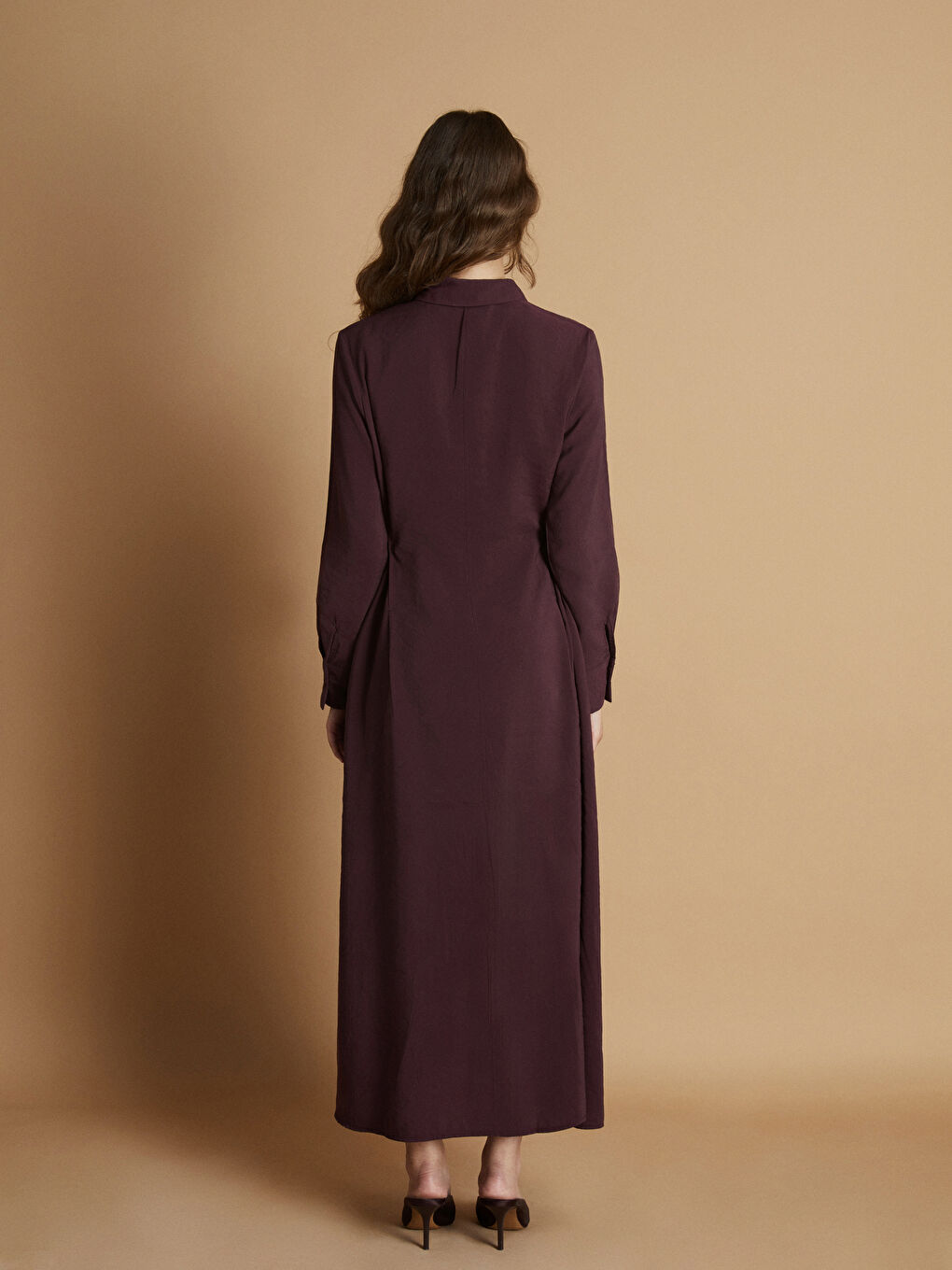 Mürdüm Modal Karışımlı Gömlek Elbise-4