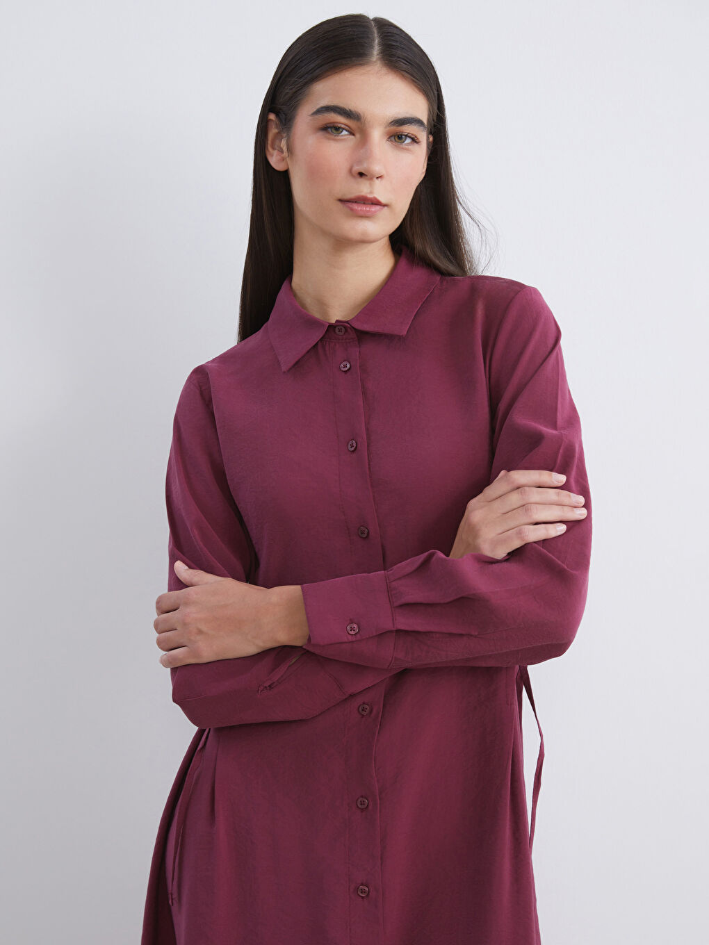 LCW Modest Modal Blend Shirt Dress -W5J285Z8-ZQ4
