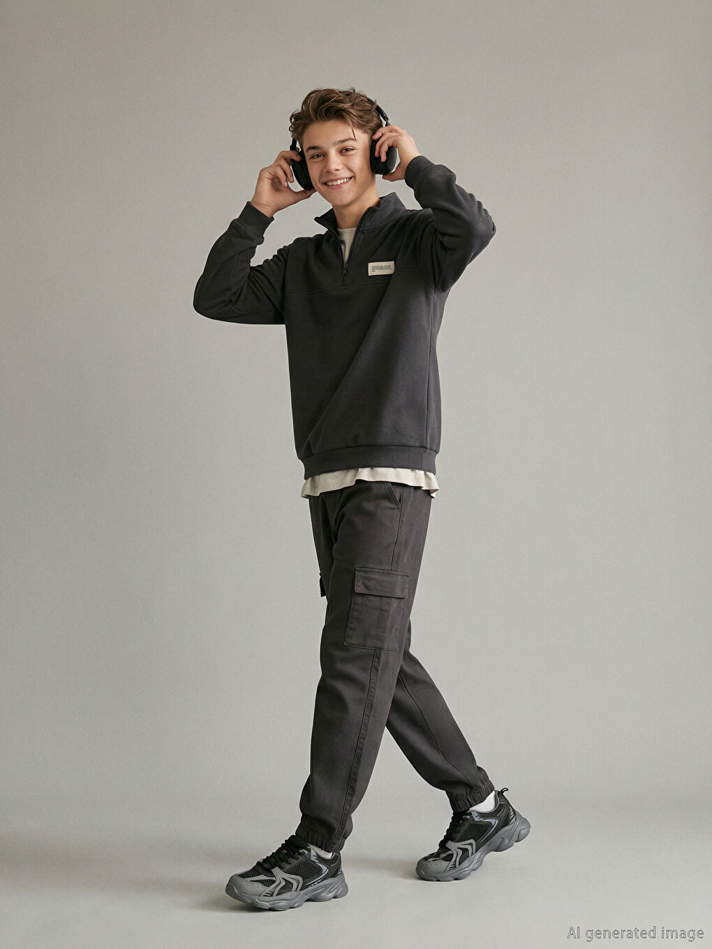 Antrasit Beli Lastikli Erkek Çocuk Kargo Jogger Pantolon