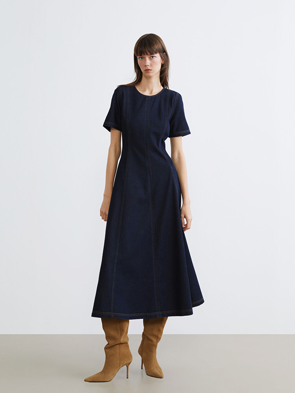 İndigo Bisiklet Yaka A Kesim Jean Elbise