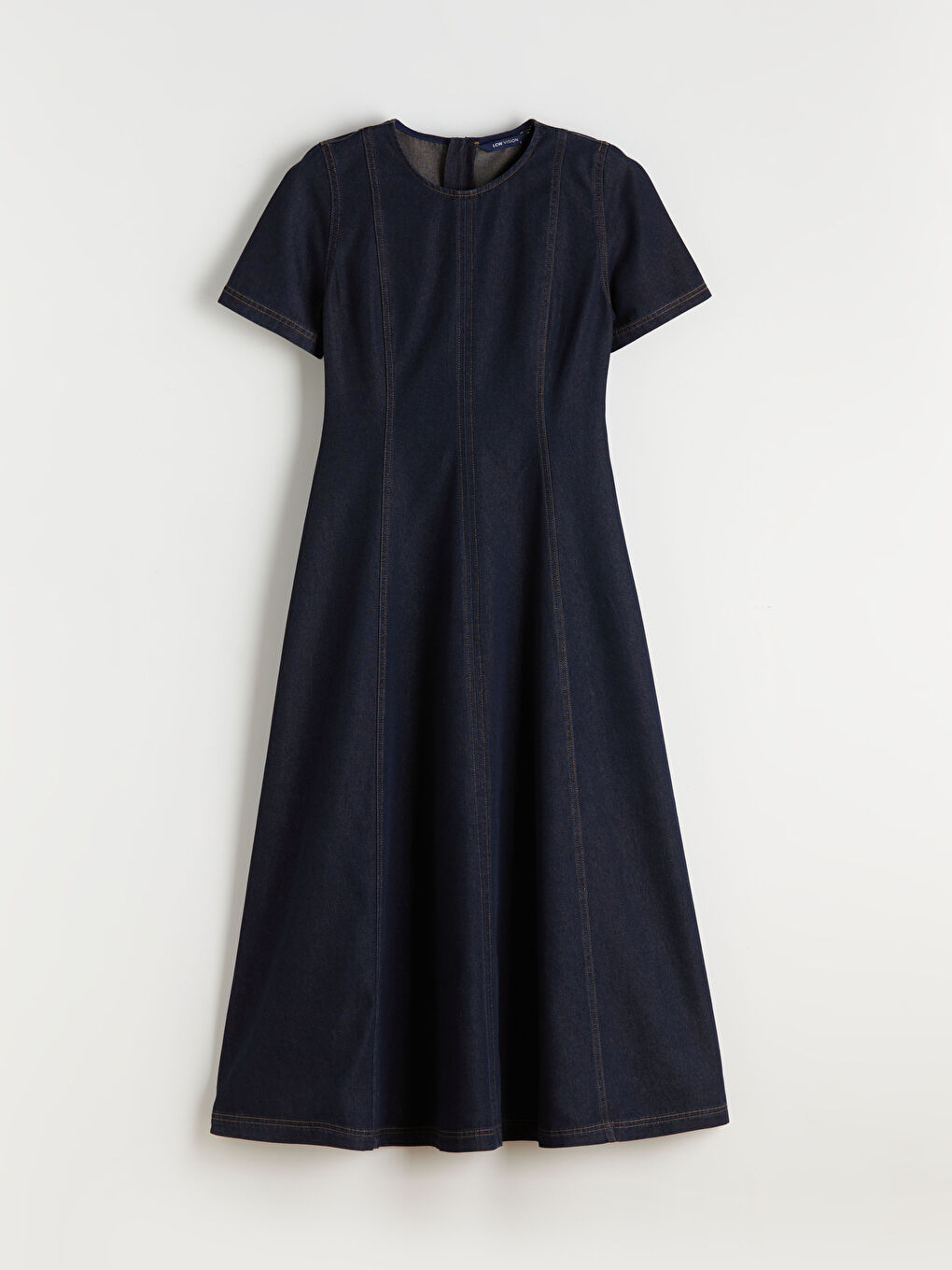 İndigo Bisiklet Yaka A Kesim Jean Elbise-4