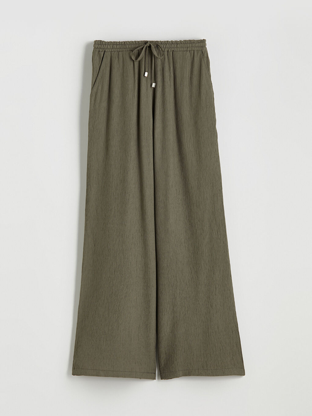 Haki Beli Lastikli Dokulu Kadın Pantolon-6