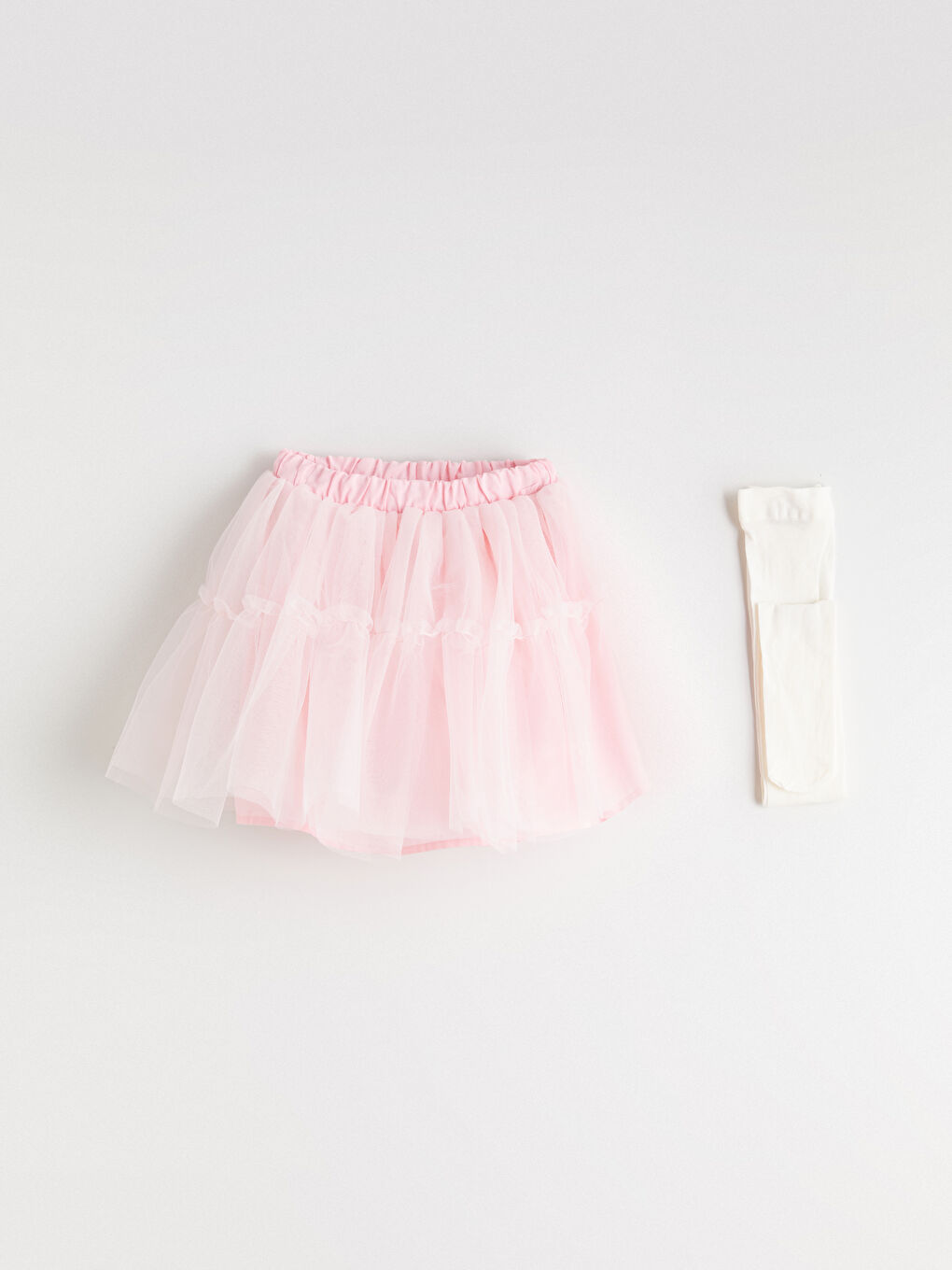 Pembe Beli Lastikli Kız Çocuk Tütülü Etek ve Külotlu Çorap 2'li