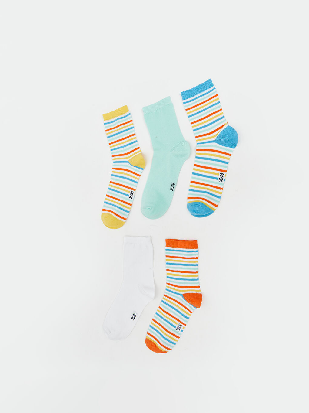 Sarı Çizgili Kız Çocuk Soket Çorap 5'li
