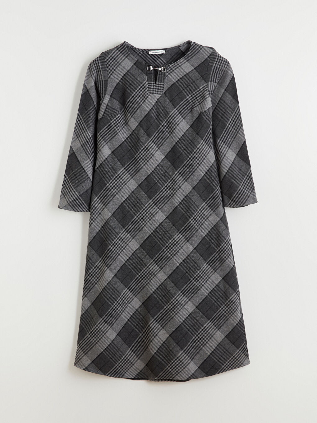 Crew Neck Plaid Dress-4
